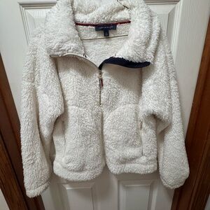 Tommy Hilfiger Cream Sherpa Fleece Jacket with Navy Trim